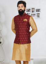 Banarasi Dhupion Maroon Wedding Wear Banarasi Work Modi Jacket Kurta Pajama